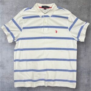 U.S. Polo Assn Mens XXL Polo Shirt White Blue Stripe Cotton Embroidered Logo